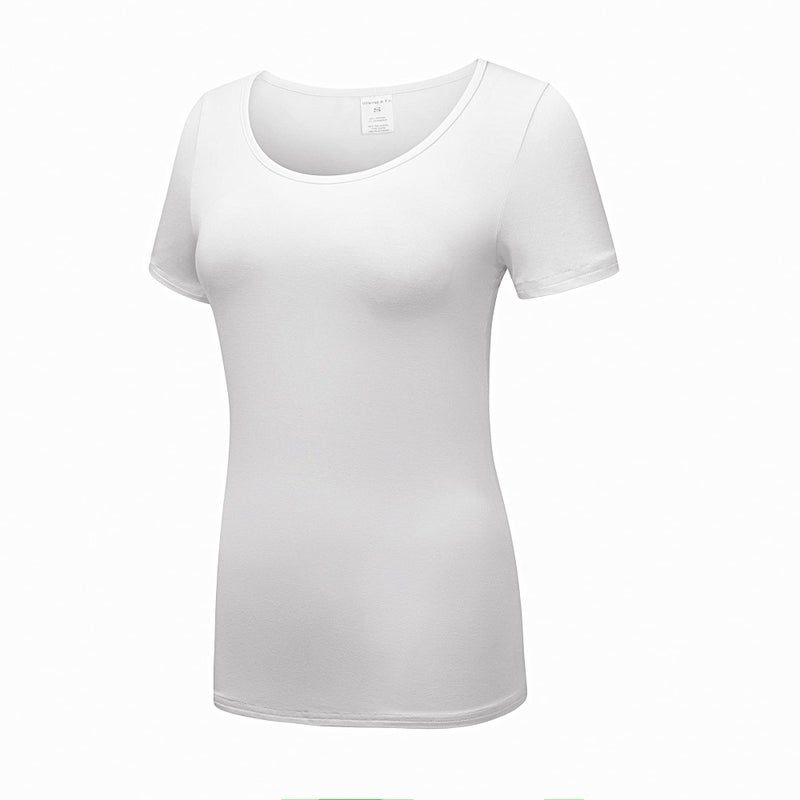 OThread & Co. Women's Short Sleeve T-Shirt Scoop Neck Basic Layer Stretchy Shirts (Small, White) - Image 2